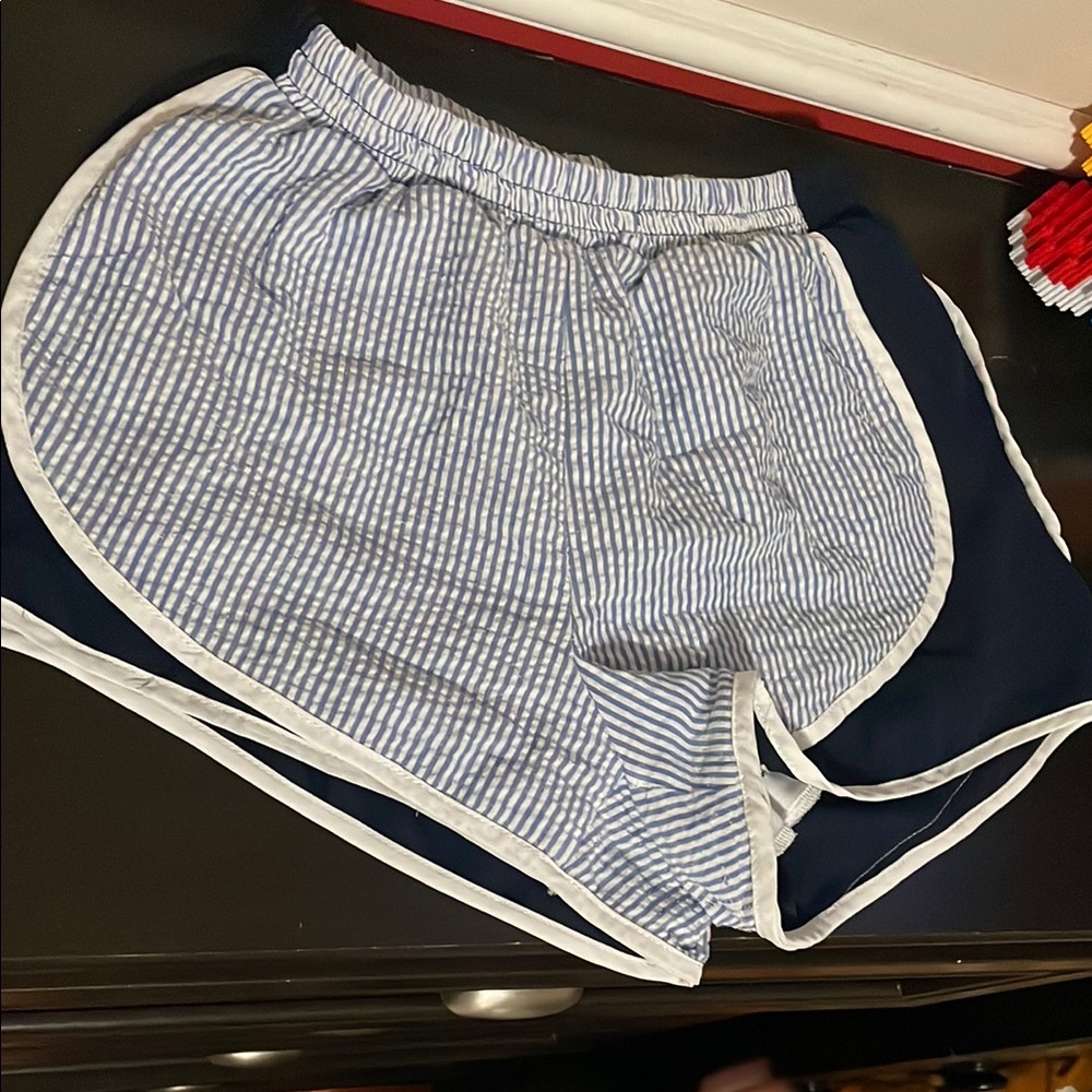 🎉Peach Love California Blue and White Athletic Shorts with Curved Hem